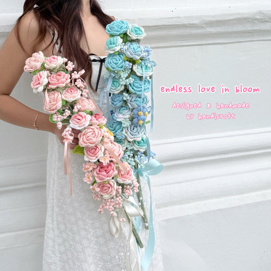 handicroft singapore handmade crochet tall flower bouquet endless love in bloom pink & blue