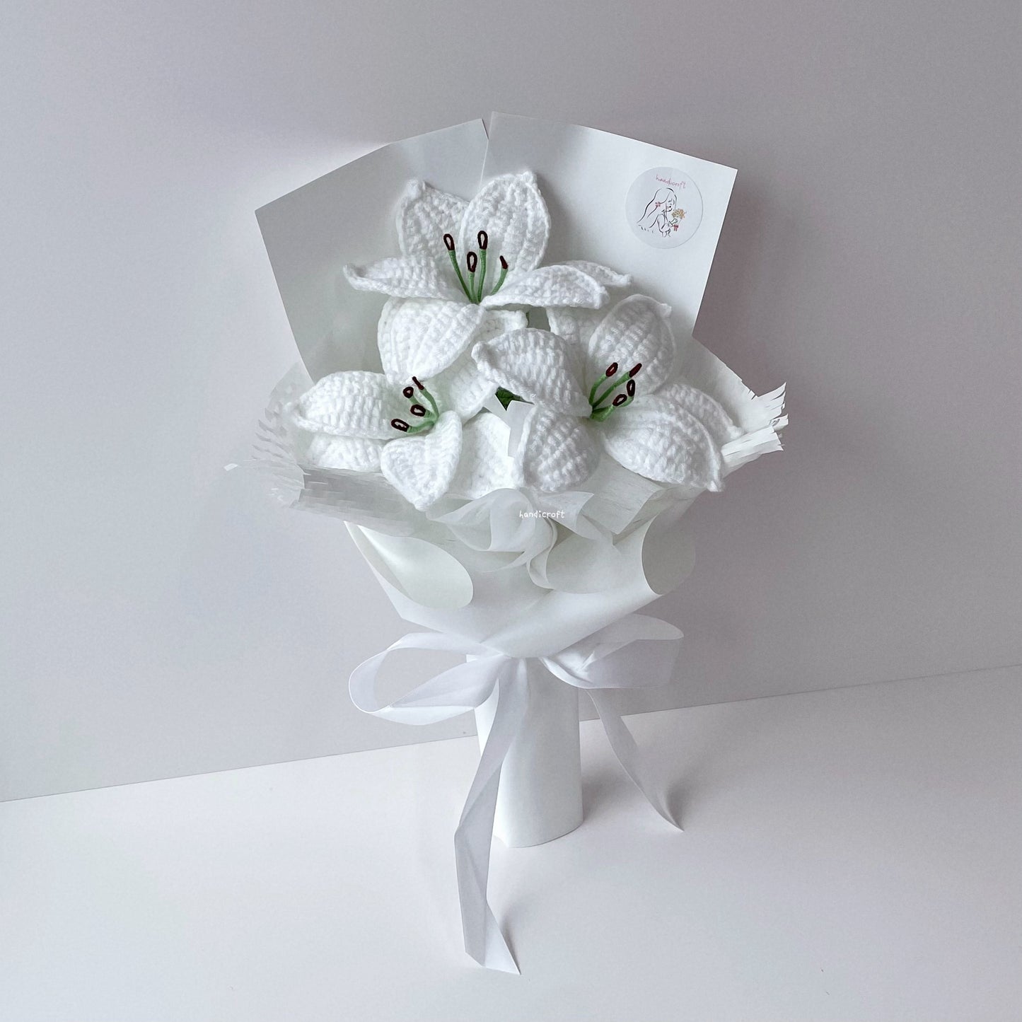 handicroft singapore handmade crochet white lily flower bouquet glow of lilies