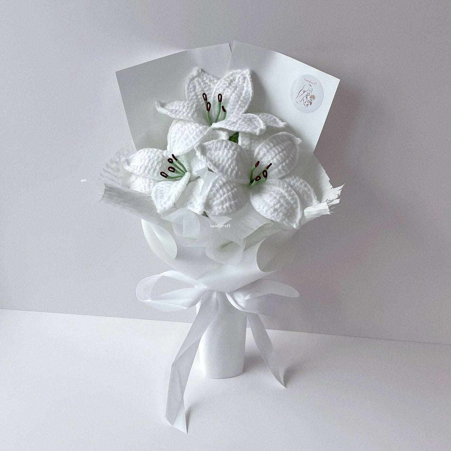 handicroft singapore handmade crochet white lily flower bouquet glow of lilies