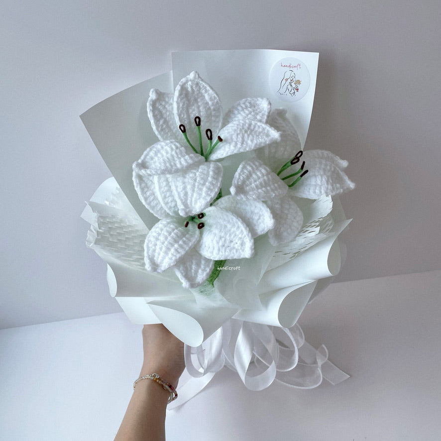 handicroft singapore handmade crochet white lily flower bouquet glow of lilies