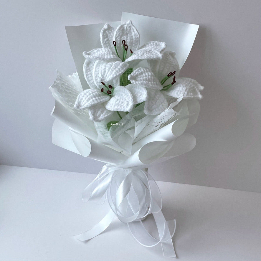 handicroft singapore handmade crochet white lily flower bouquet glow of lilies