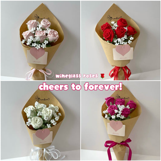 handicroft singapore handmade crochet wineglass roses flower bouquet cheers to forever 4 colours