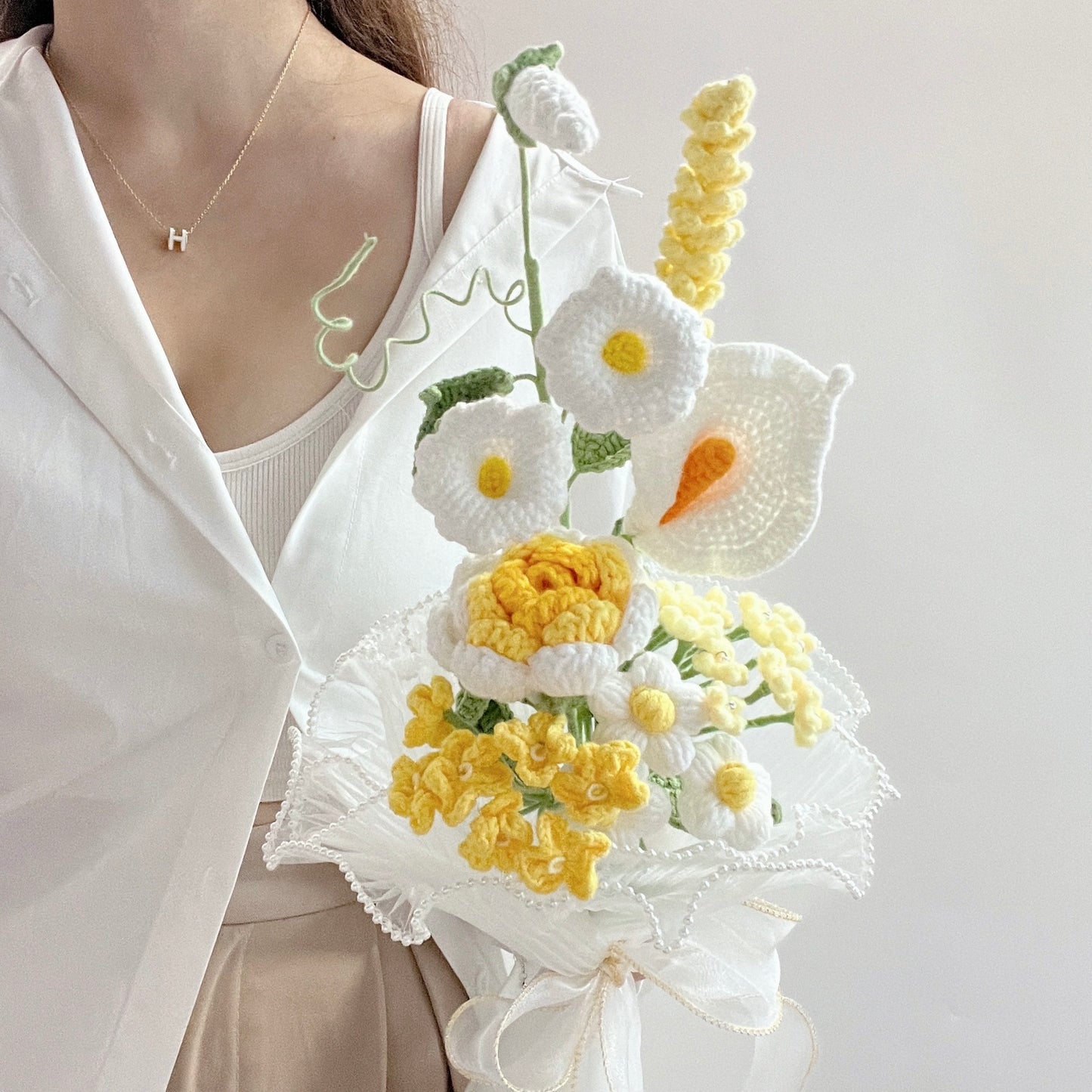 handicroft singapore handmade crochet yellow flower bouquet petal puff