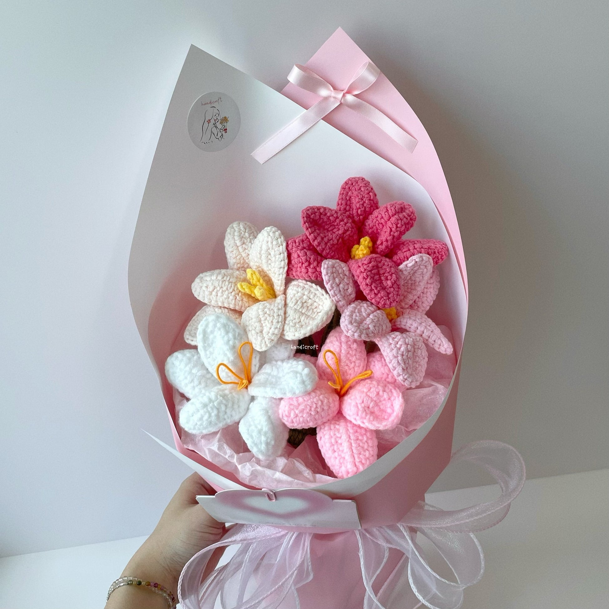 handicroft singpaore handmade crochet open tulips everlasting flower bouquet tulips in bloom pink