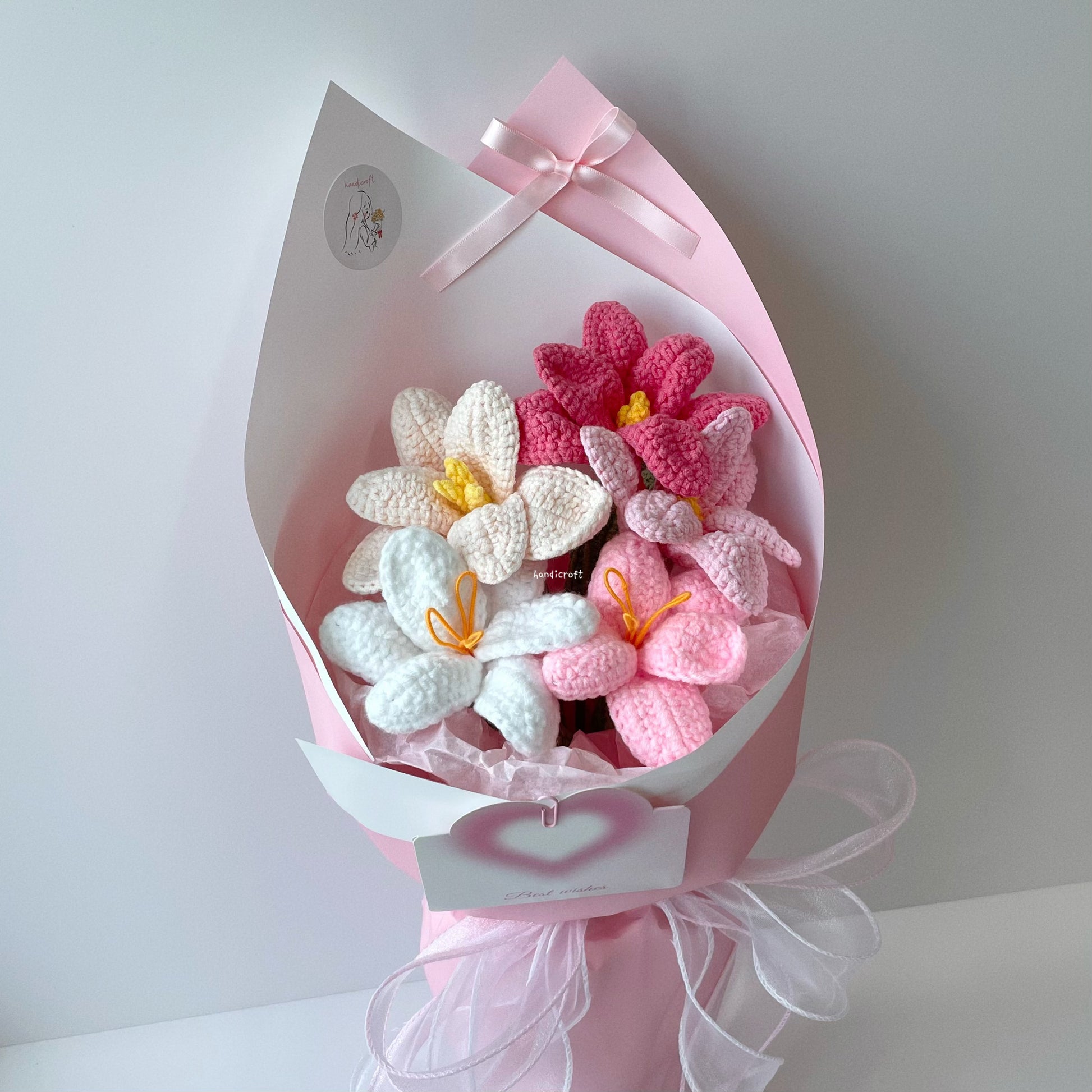 handicroft singpaore handmade crochet open tulips everlasting flower bouquet tulips in bloom pink