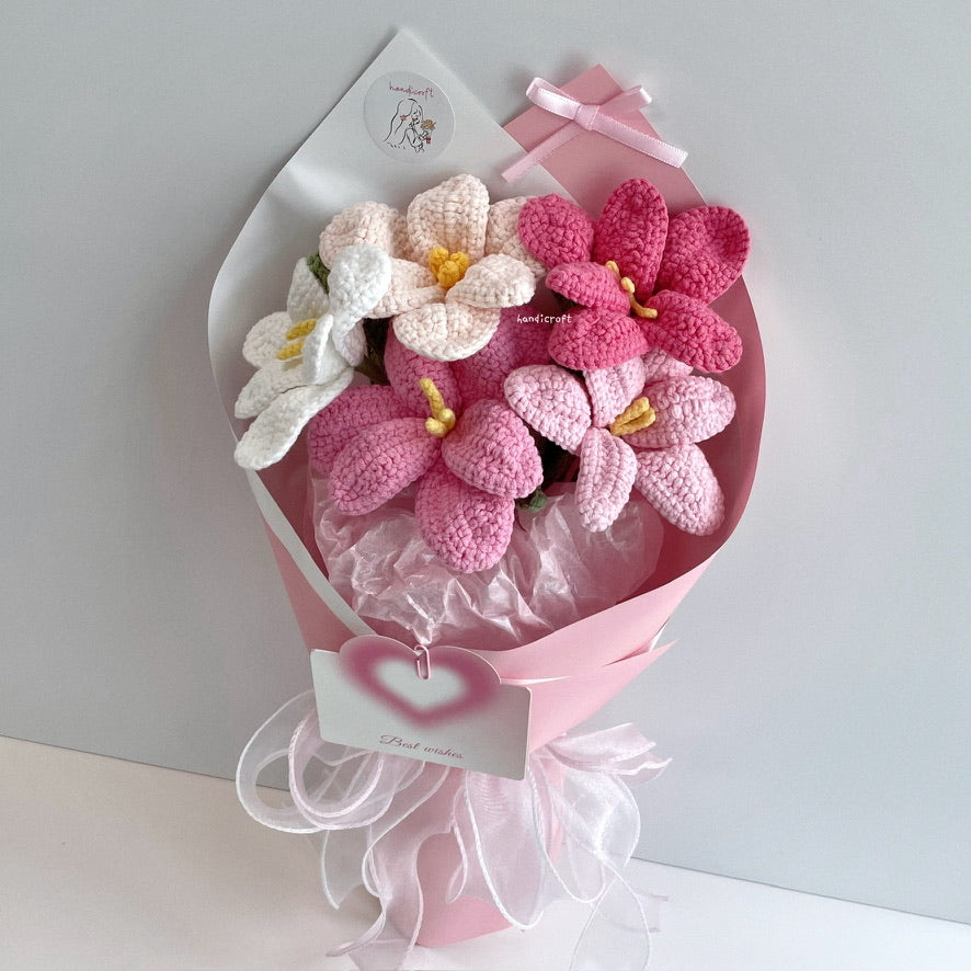handicroft singpaore handmade crochet open tulips everlasting flower bouquet tulips in bloom pink