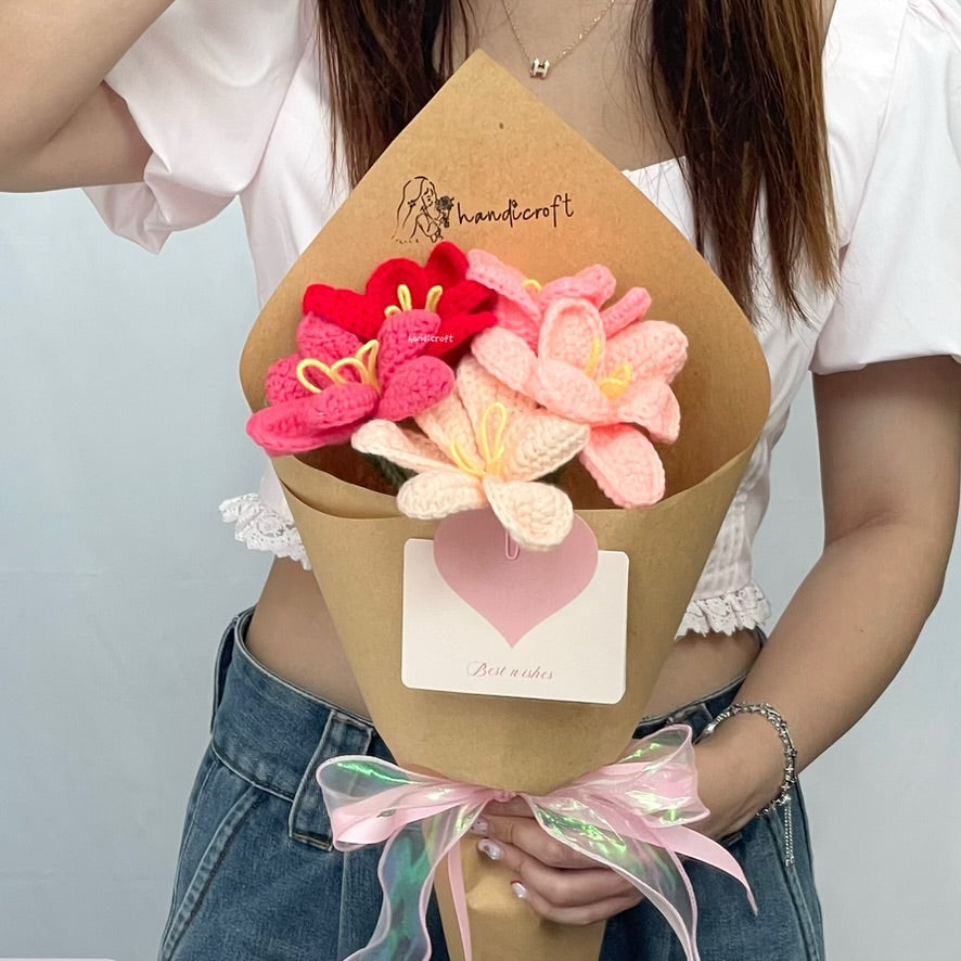 handicroft singpaore handmade crochet open tulips everlasting flower bouquet tulips in bloom pink