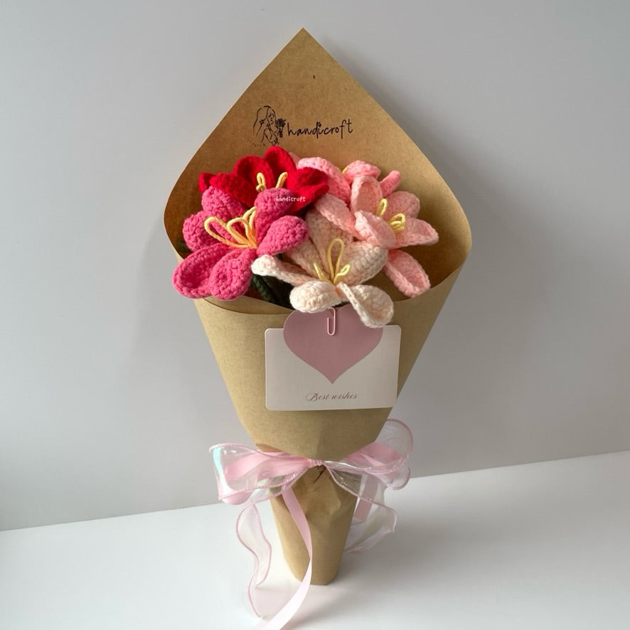 handicroft singpaore handmade crochet open tulips everlasting flower bouquet tulips in bloom pink