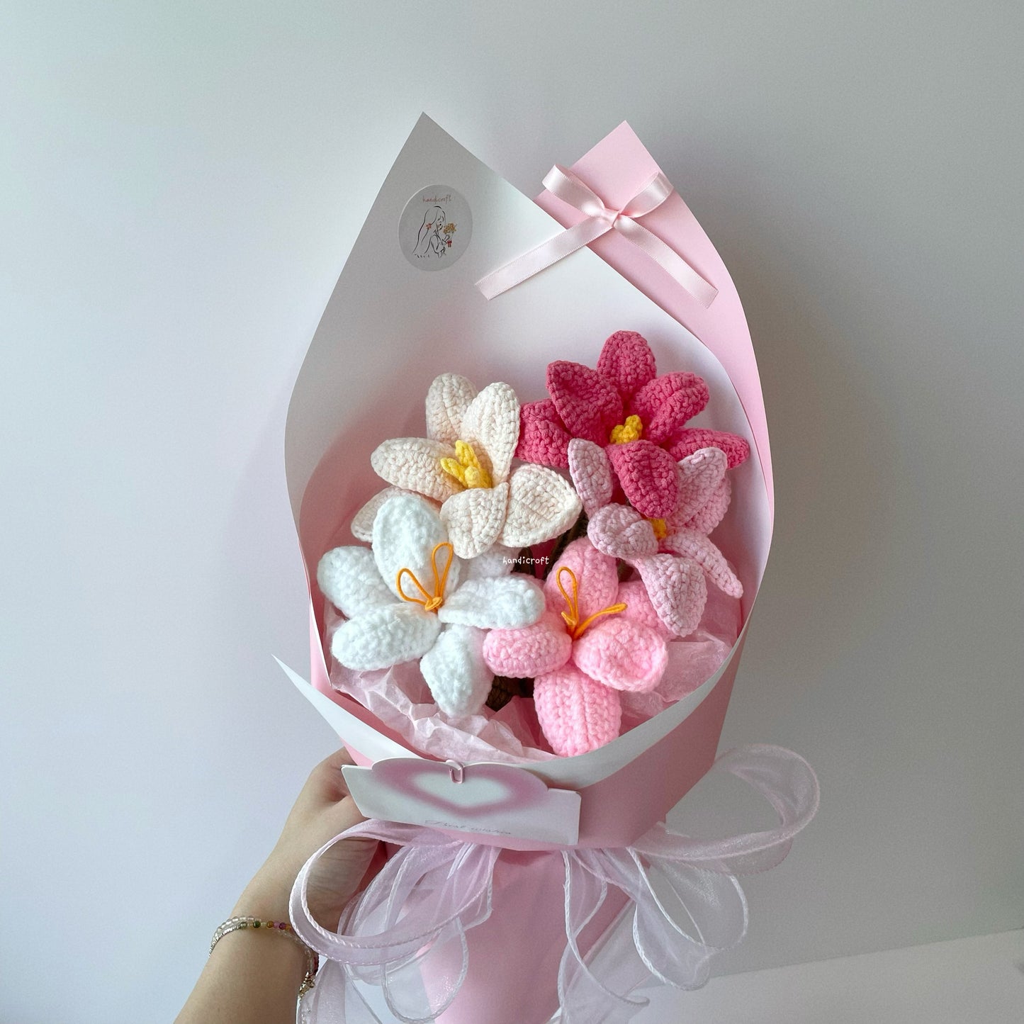 handicroft singpaore handmade crochet open tulips everlasting flower bouquet tulips in bloom pink