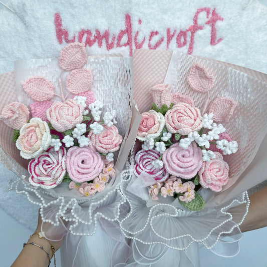 handicroft special roses singapore handmade crochet flower bouquet pastel palette pink and white