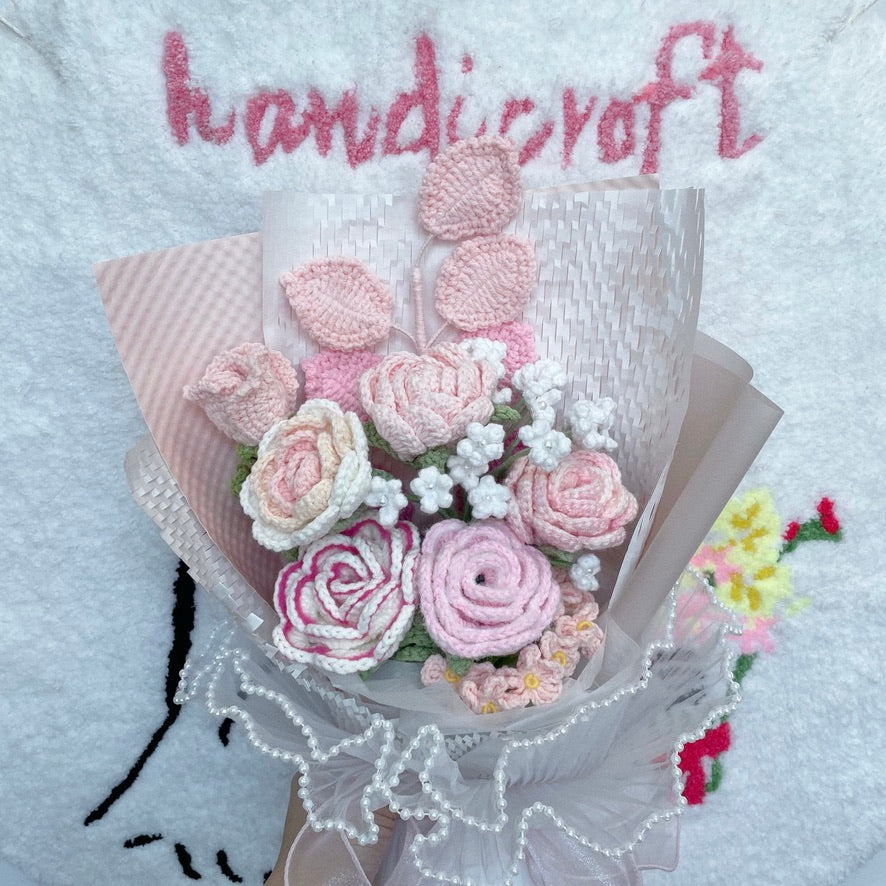 handicroft special roses singapore handmade crochet flower bouquet pastel palette pink and white