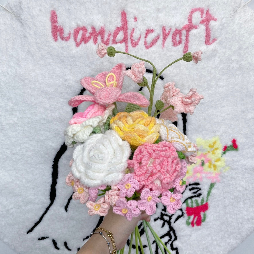 handicroft sunshine bliss pink & yellow handmade crochet flower bouquet 4