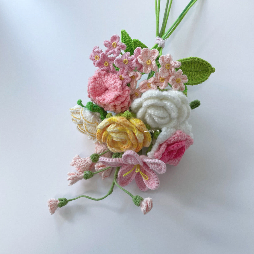 handicroft sunshine bliss pink & yellow handmade crochet flower bouquet 5