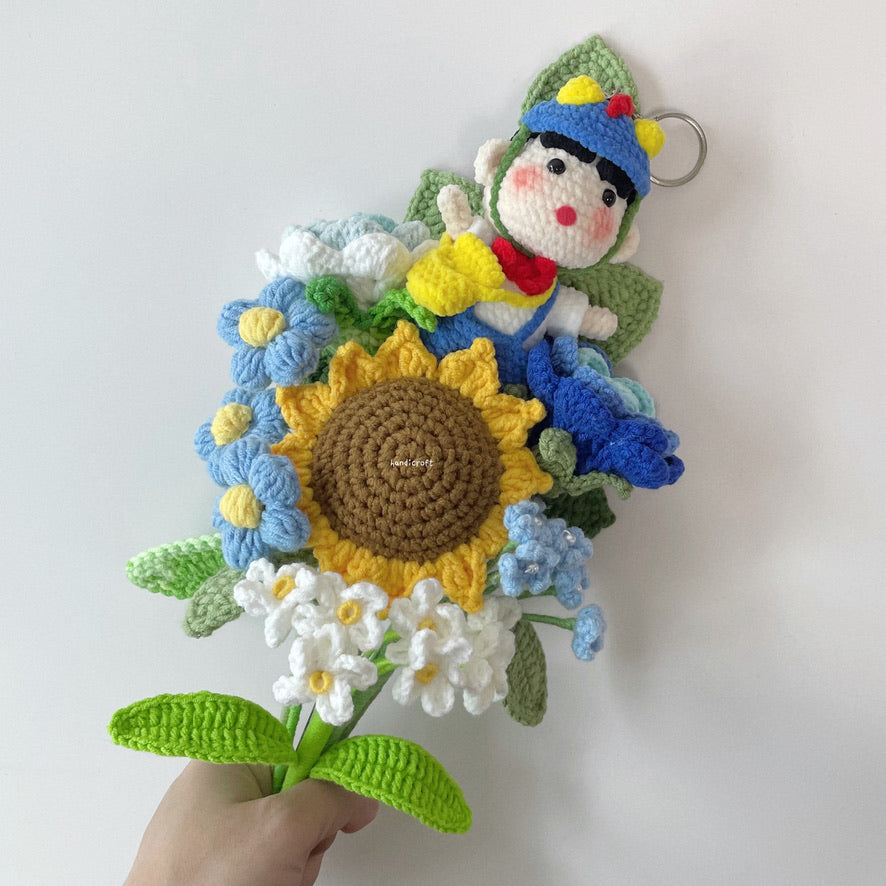 singapore handicroft crochet flower bouquet crayon shin-chan’s ocean of blooms in blue