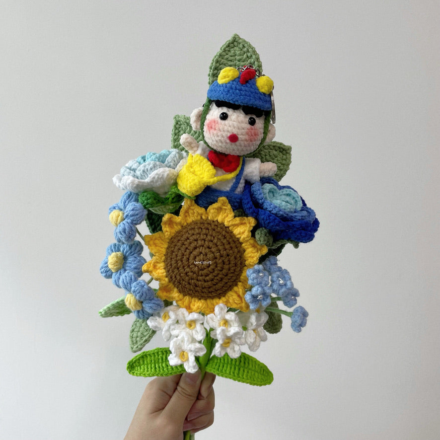 singapore handicroft crochet flower bouquet crayon shin-chan’s ocean of blooms in blue