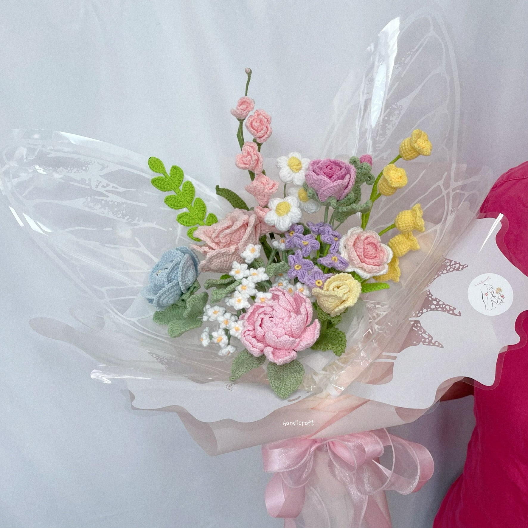 singapore handicroft crochet flower bouquet in pastel colours butterfly kisses