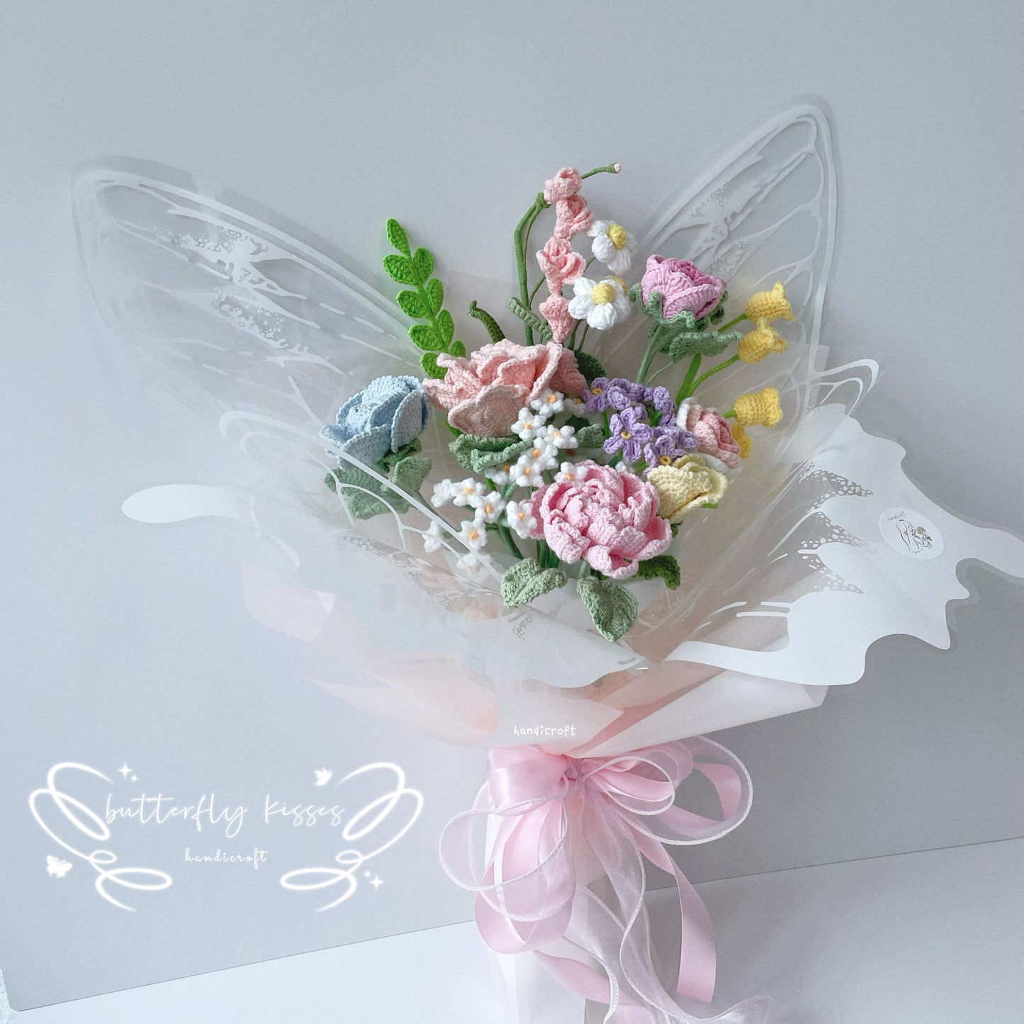 singapore handicroft crochet flower bouquet in pastel colours butterfly kisses