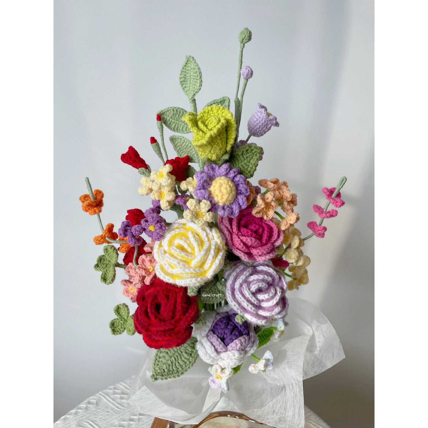 singapore handicroft crochet flower bouquet vase arrangement vase of rainbow