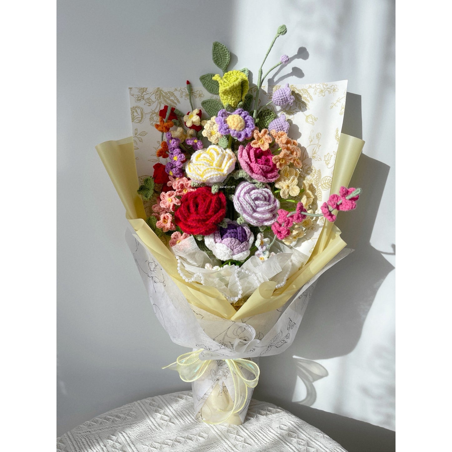 singapore handicroft crochet flower bouquet vase arrangement vase of rainbow
