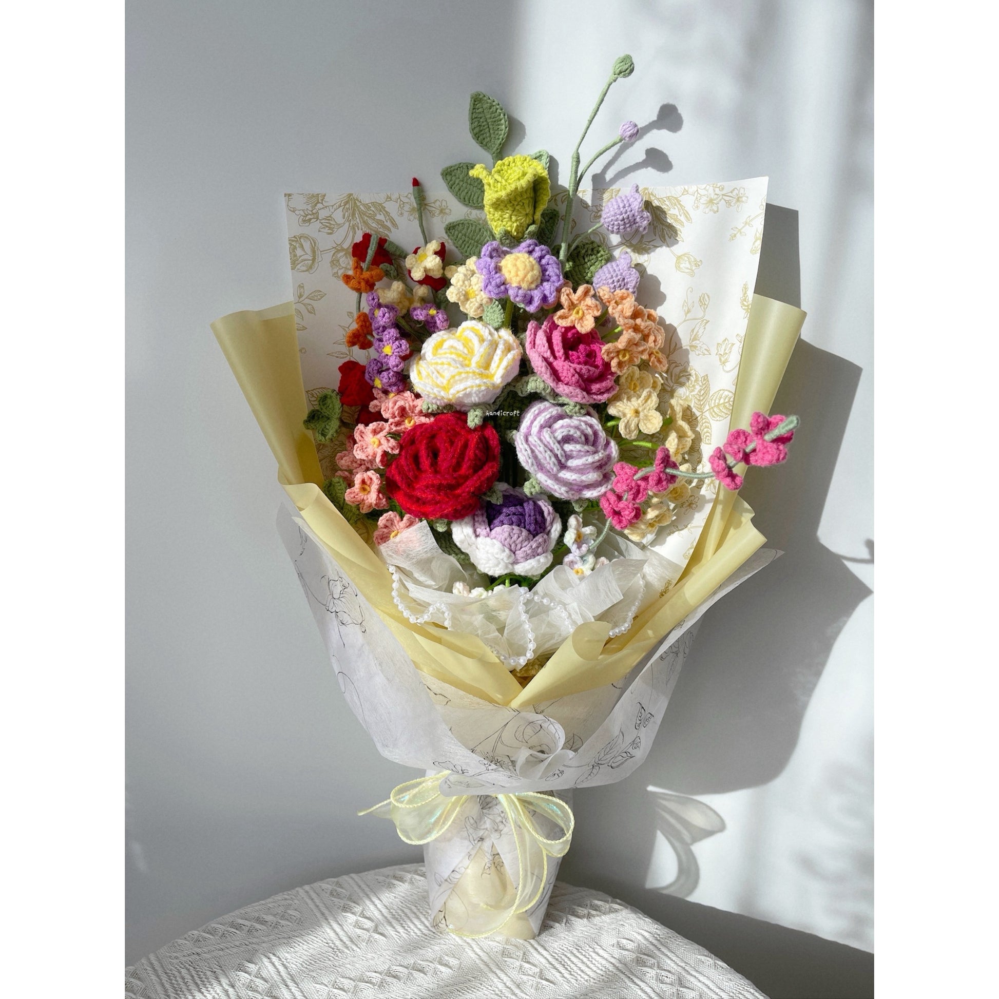 singapore handicroft crochet flower bouquet vase arrangement vase of rainbow