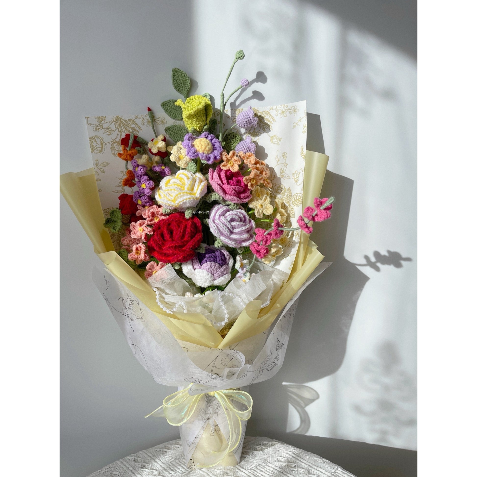 singapore handicroft crochet flower bouquet vase arrangement vase of rainbow
