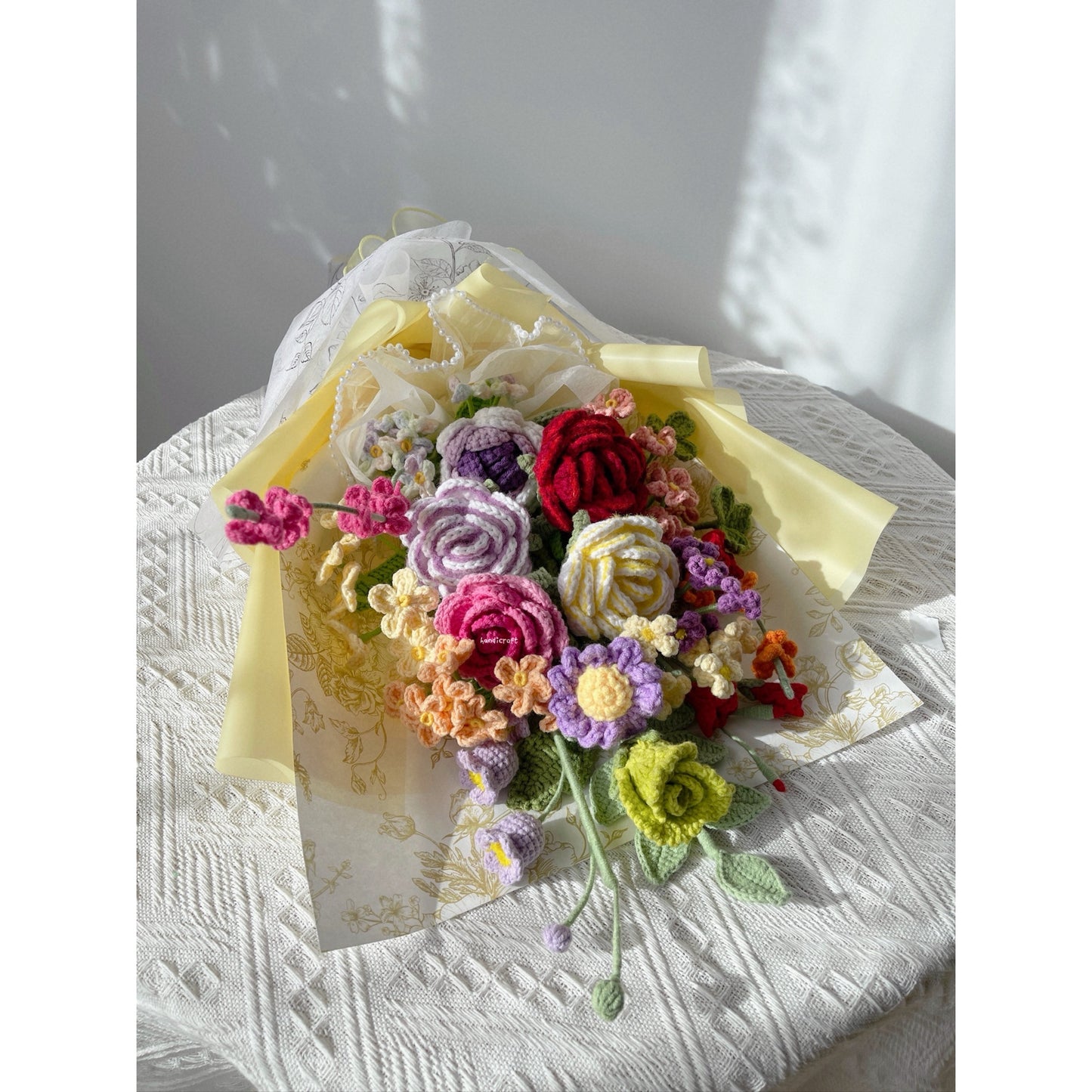 singapore handicroft crochet flower bouquet vase arrangement vase of rainbow