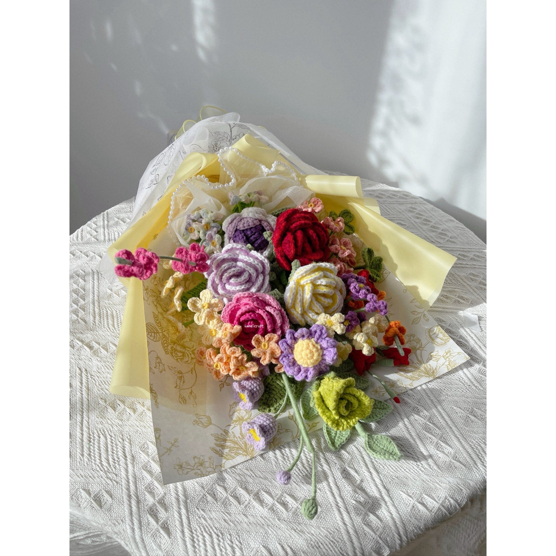 singapore handicroft crochet flower bouquet vase arrangement vase of rainbow