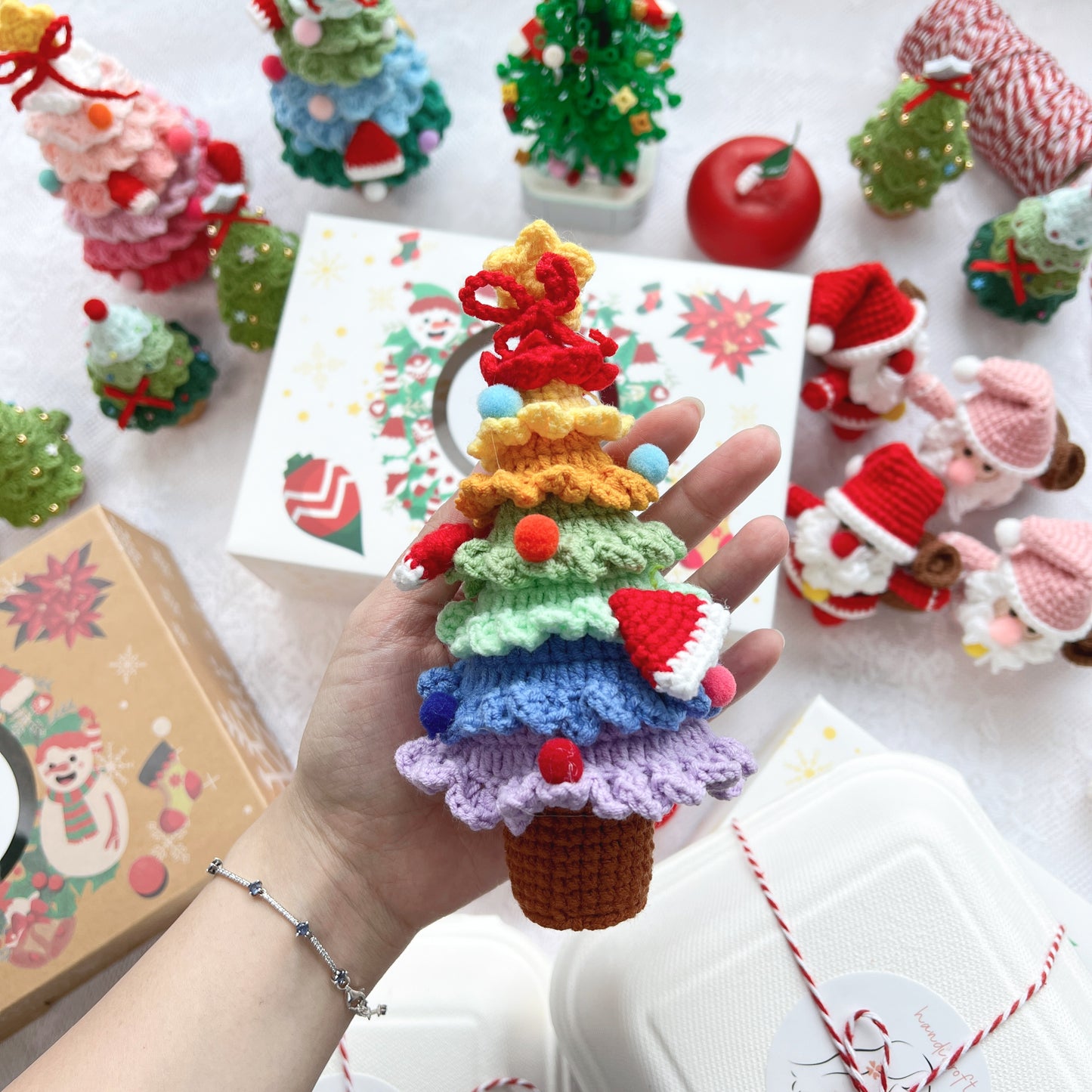 singapore handicroft handmade crochet christmas tree table decoration festive gift in ombre rainbow