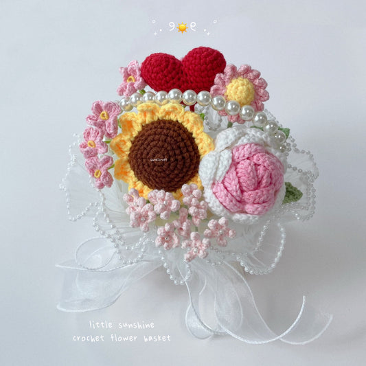 singapore handicroft handmade crochet flower basket little sunshine mini sunflower pink theme