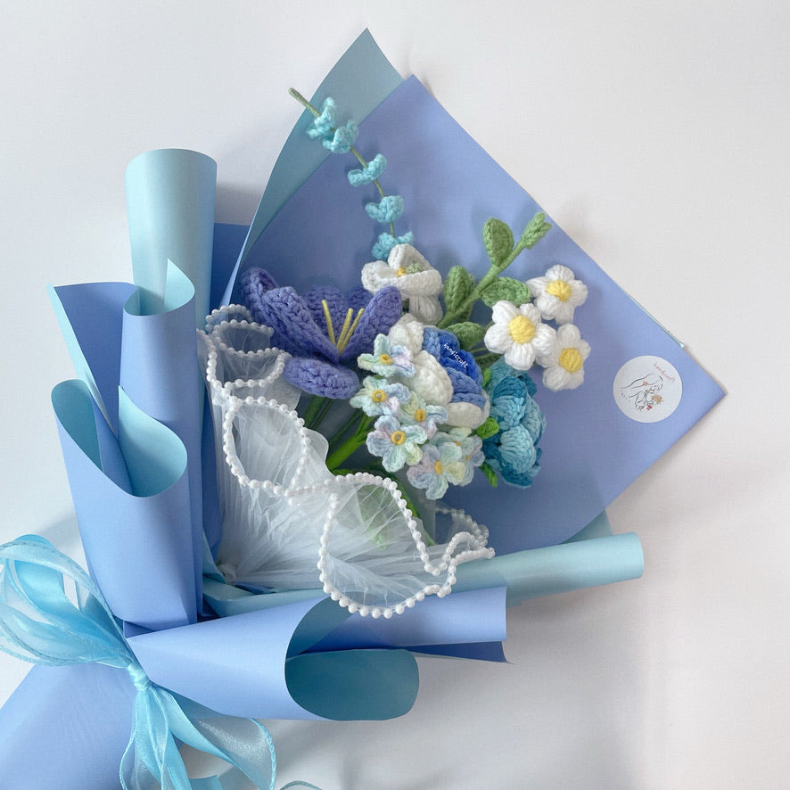 singapore handicroft handmade crochet flower bouquet blue & blooms