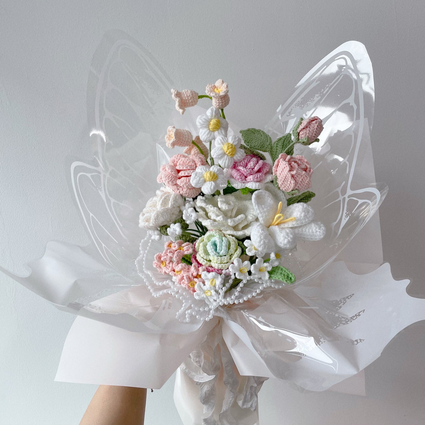 singapore handicroft handmade crochet flower bouquet butterfly dreams in pastel butterfly theme