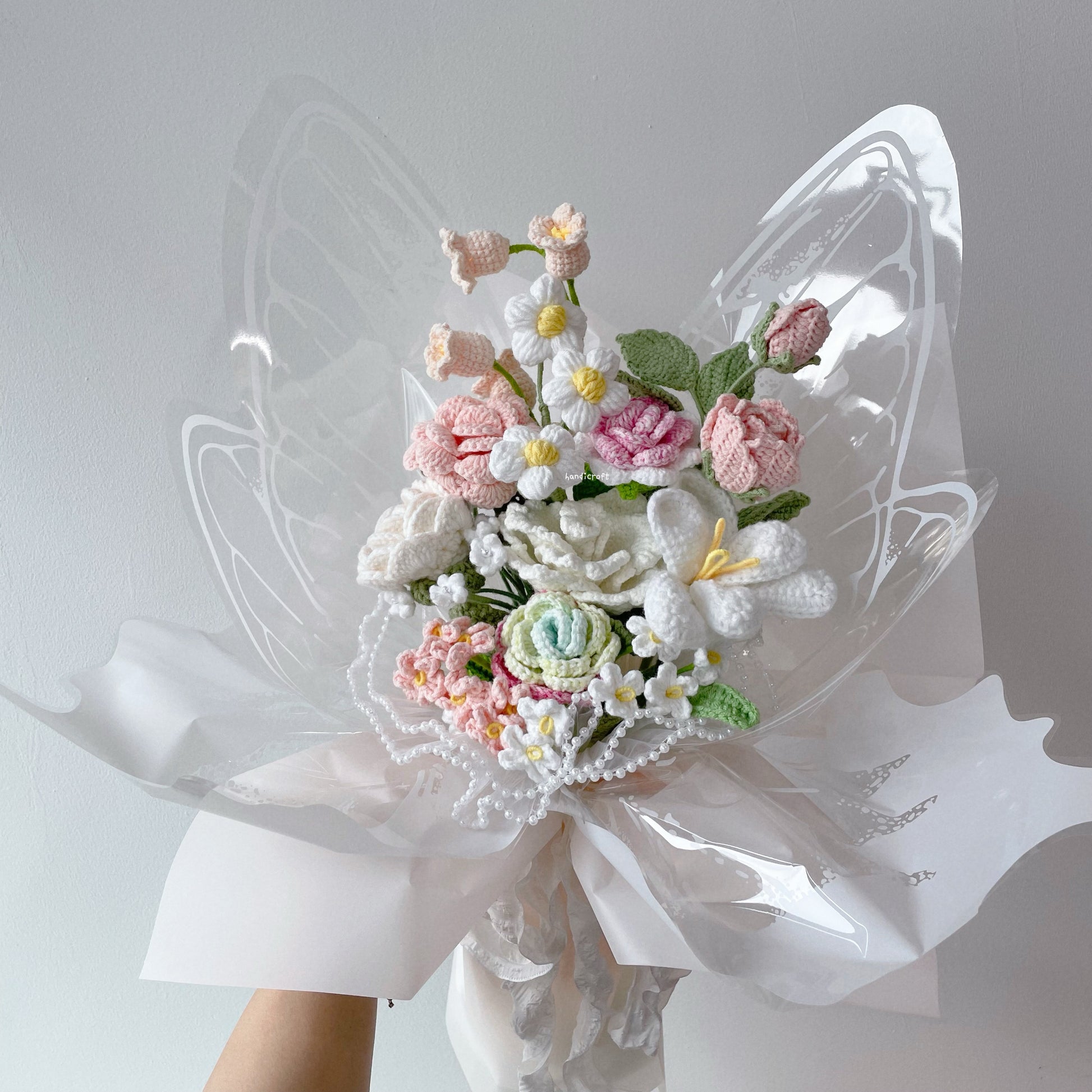singapore handicroft handmade crochet flower bouquet butterfly dreams in pastel butterfly theme