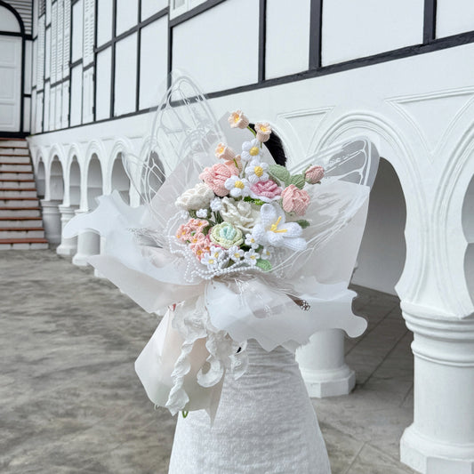 singapore handicroft handmade crochet flower bouquet butterfly dreams in pastel butterfly theme photoshoot