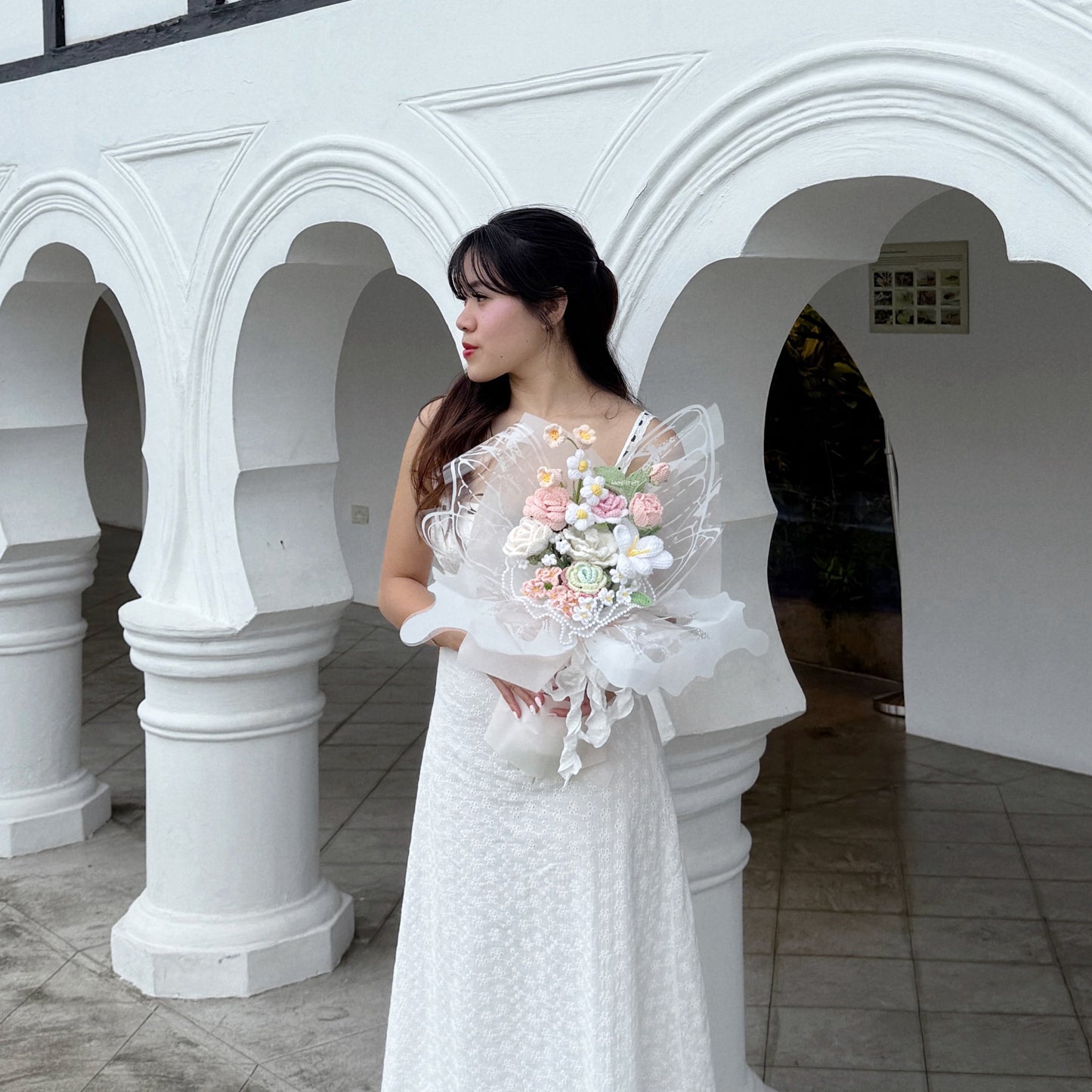 singapore handicroft handmade crochet flower bouquet butterfly dreams in pastel butterfly theme photoshoot