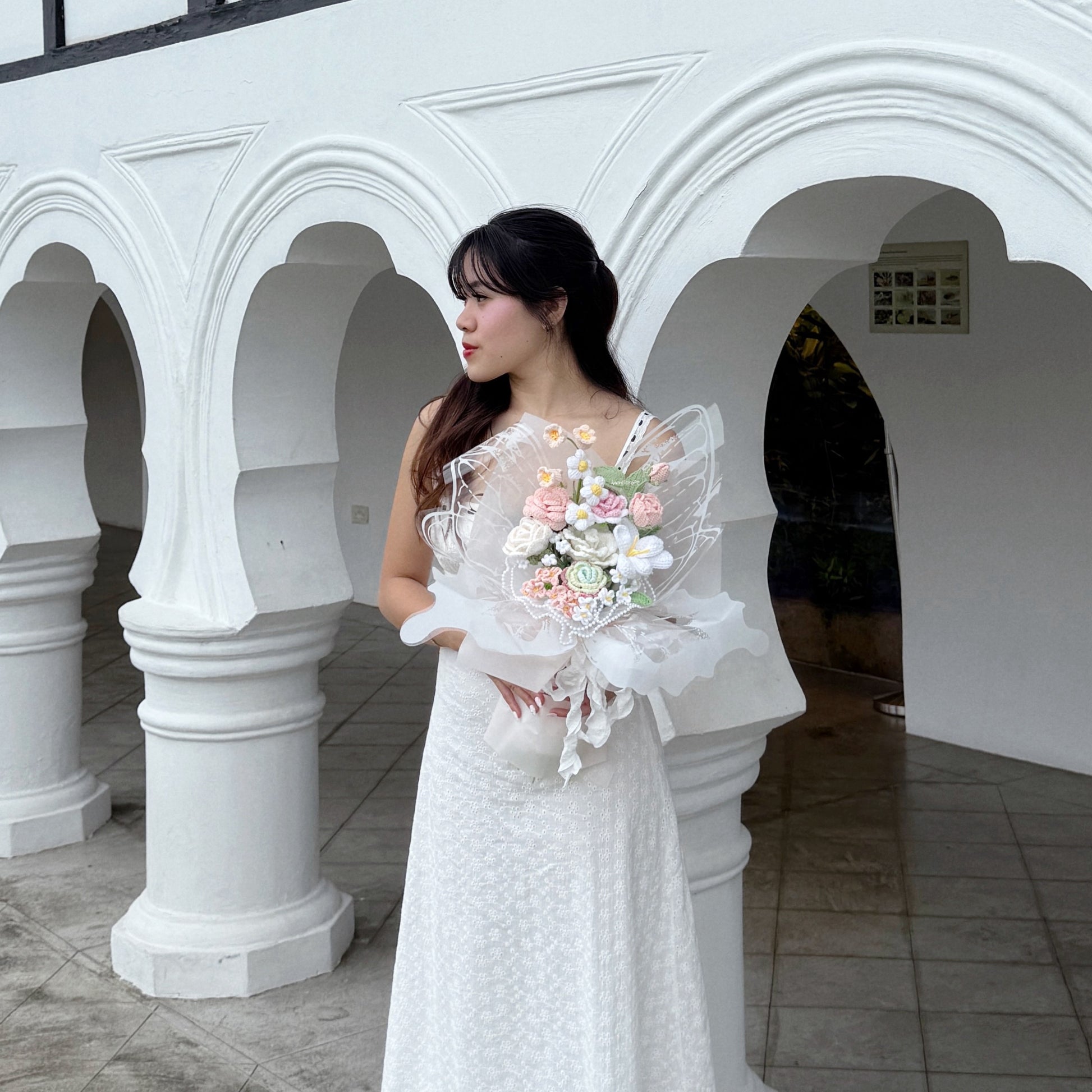 singapore handicroft handmade crochet flower bouquet butterfly dreams in pastel butterfly theme photoshoot