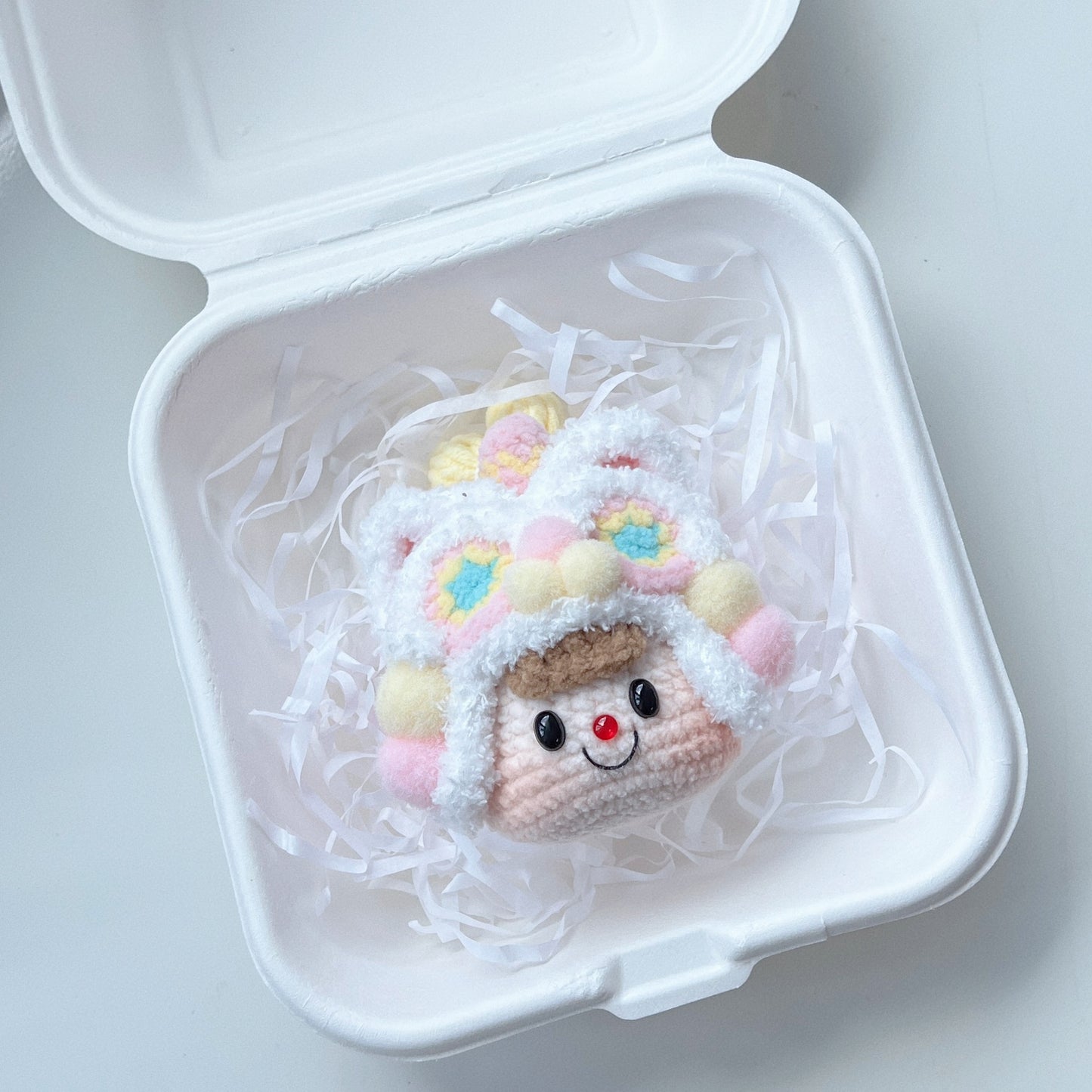singapore handicroft handmade crochet lion dance keychain in pink