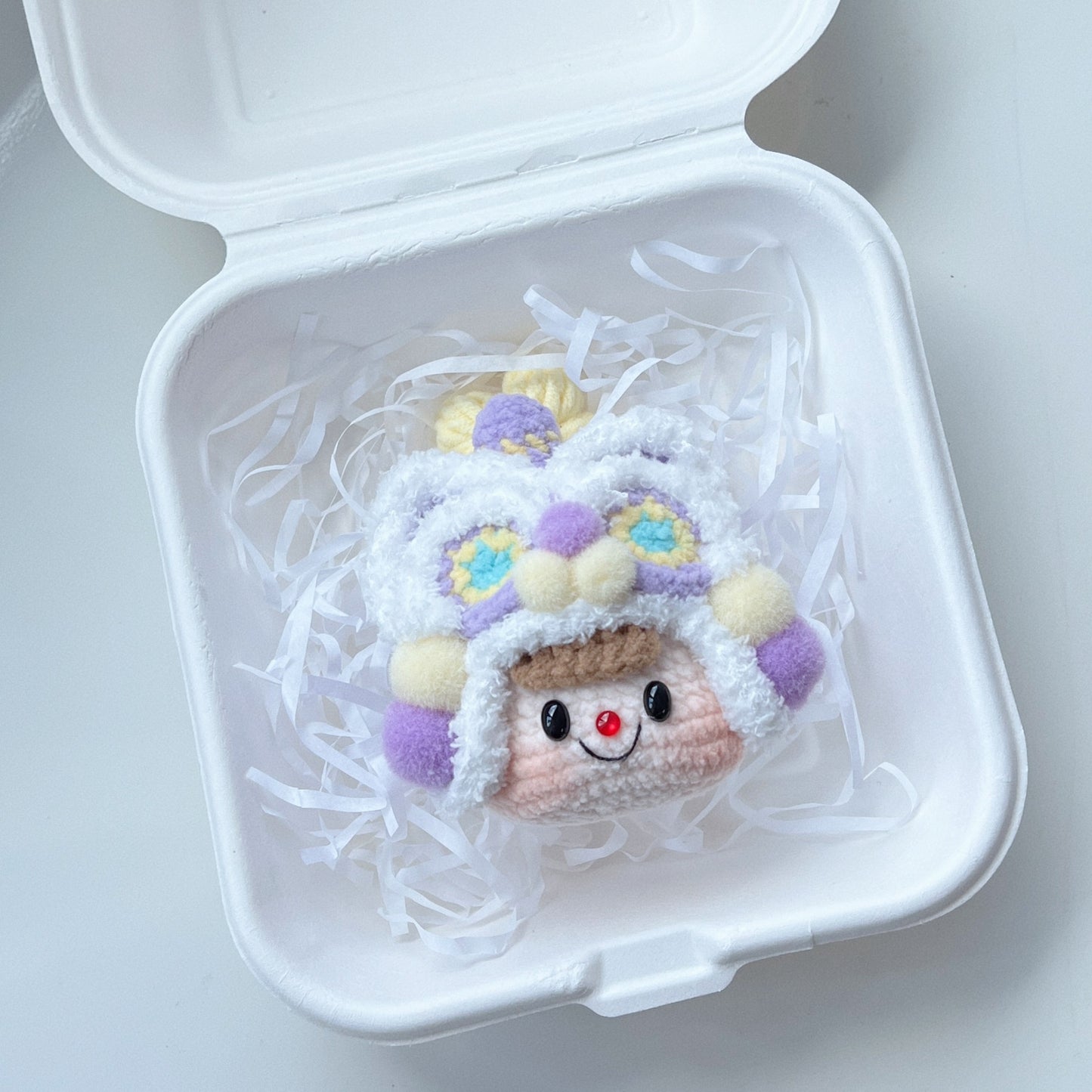 singapore handicroft handmade crochet lion dance keychain in purple