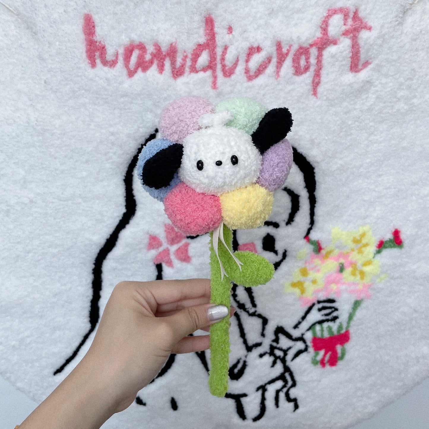 singapore handicroft handmade sanrio character single stalk crochet flower pochacco