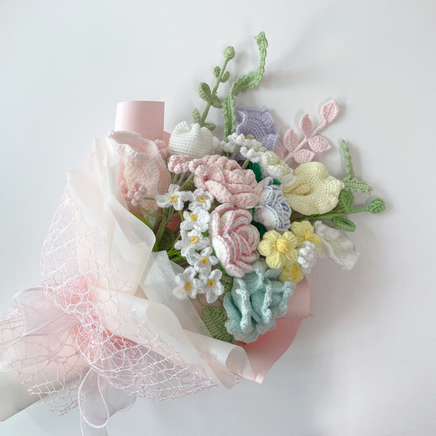 singapore handicroft special roses handmade crochet flower bouquet in pastel theme sugar blossom
