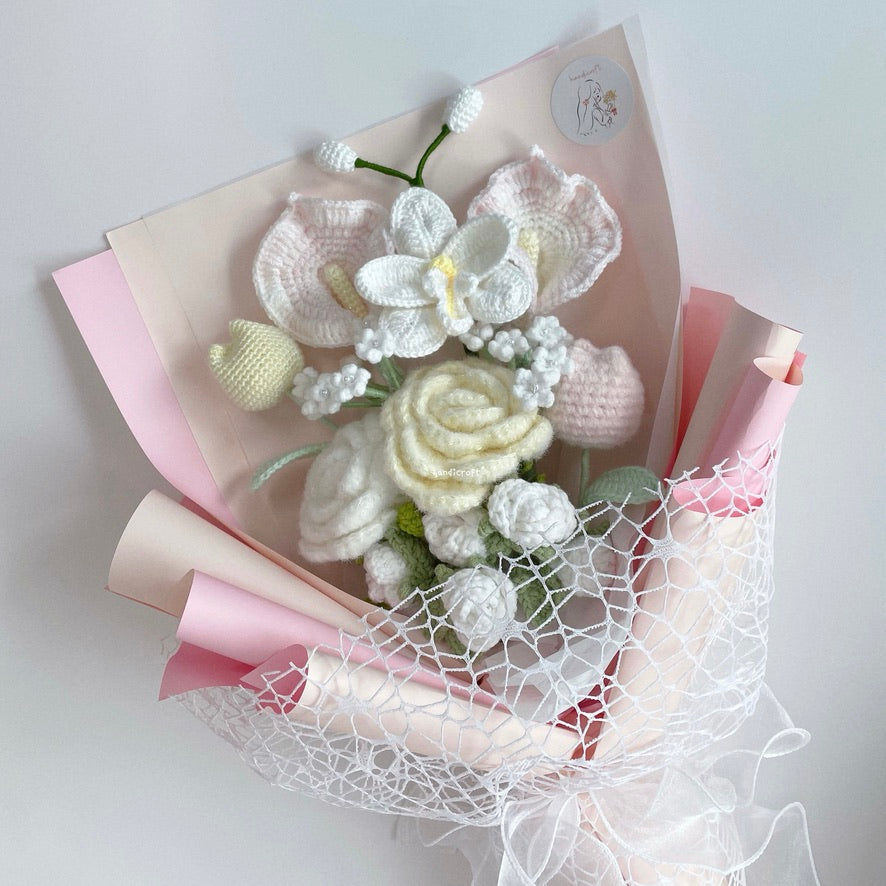 singapore handicroft special roses pastel handmade crochet flower bouquet winter wonders