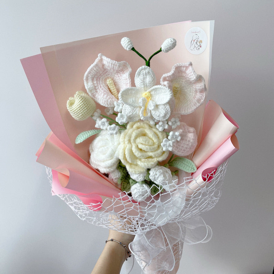 singapore handicroft special roses pastel handmade crochet flower bouquet winter wonders