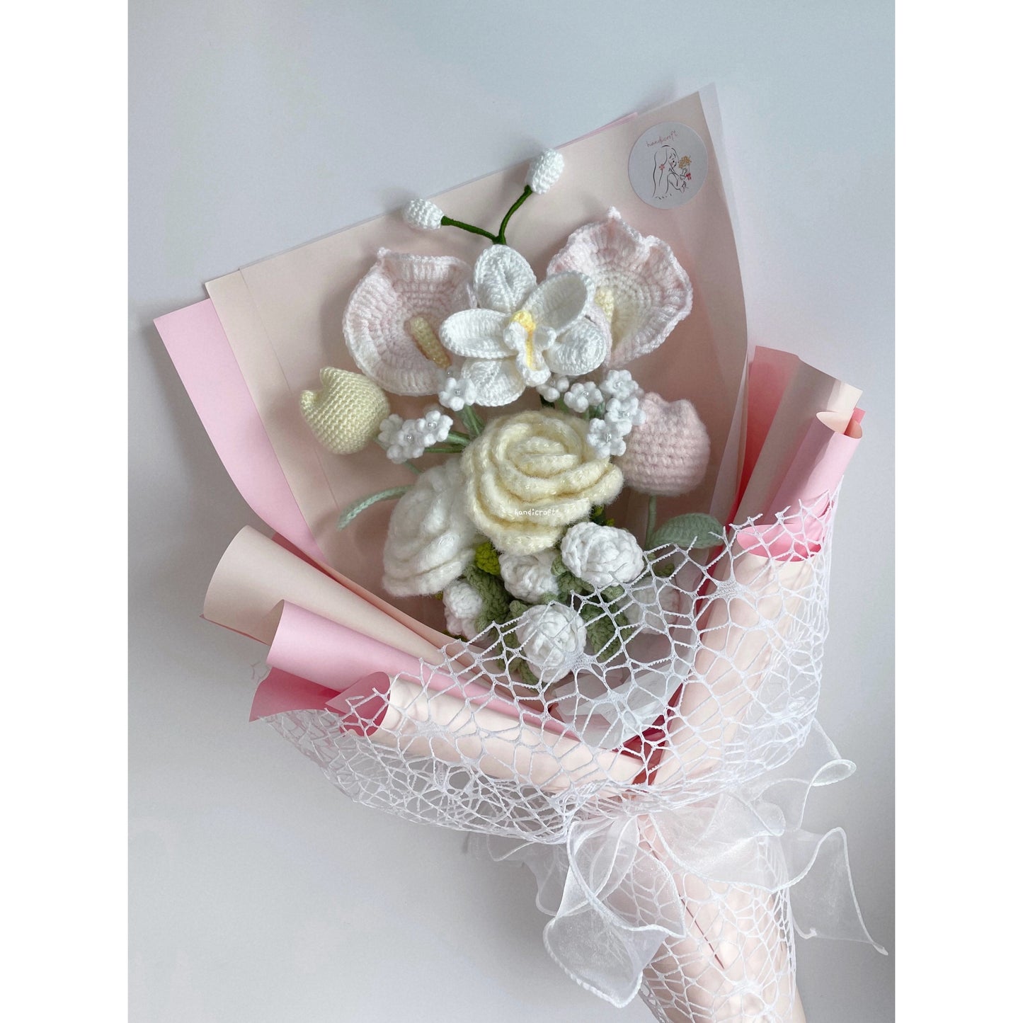singapore handicroft special roses pastel handmade crochet flower bouquet winter wonders