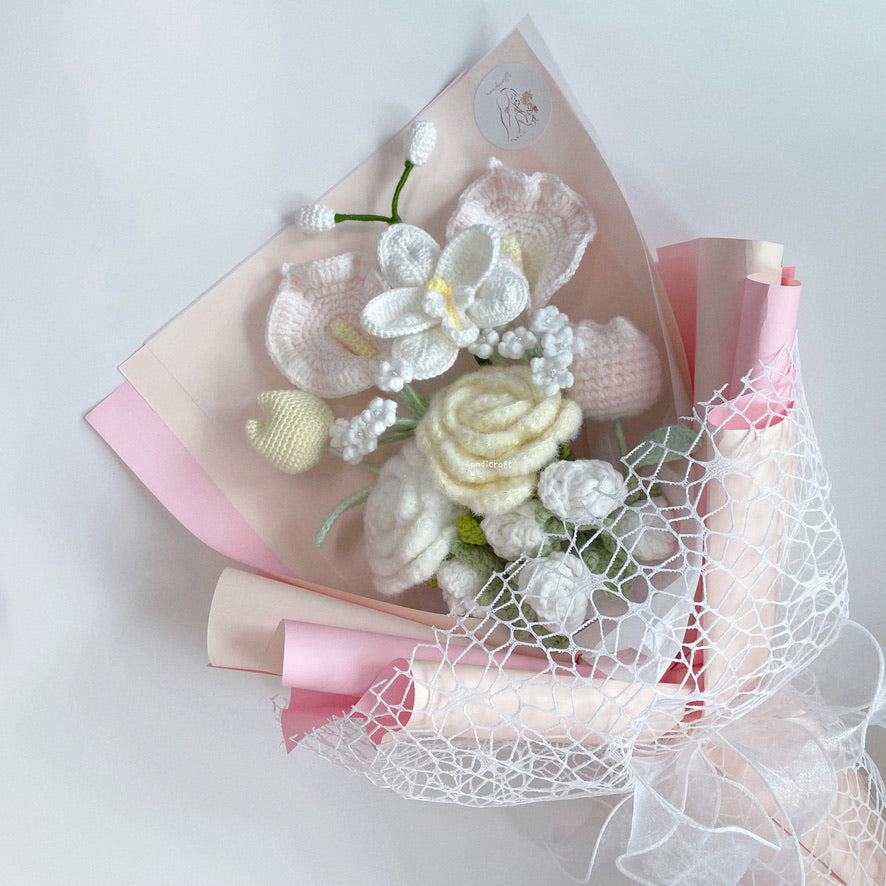 singapore handicroft special roses pastel handmade crochet flower bouquet winter wonders