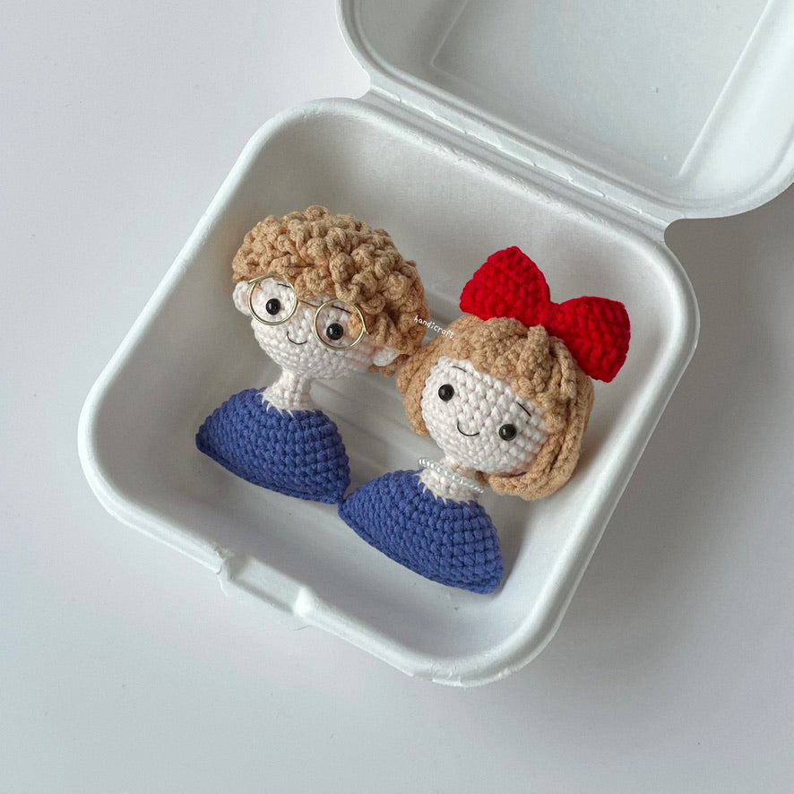 singapore handmade crochet couple boy and girl character amigurumi keychain blue