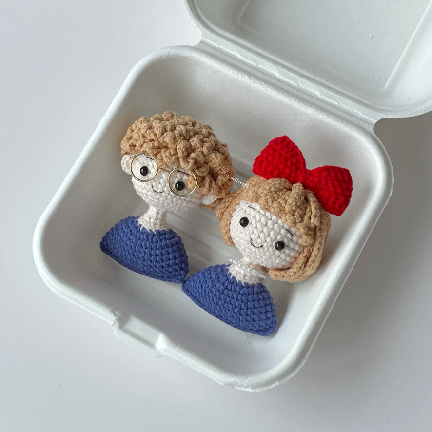 singapore handmade crochet couple boy and girl character amigurumi keychain blue