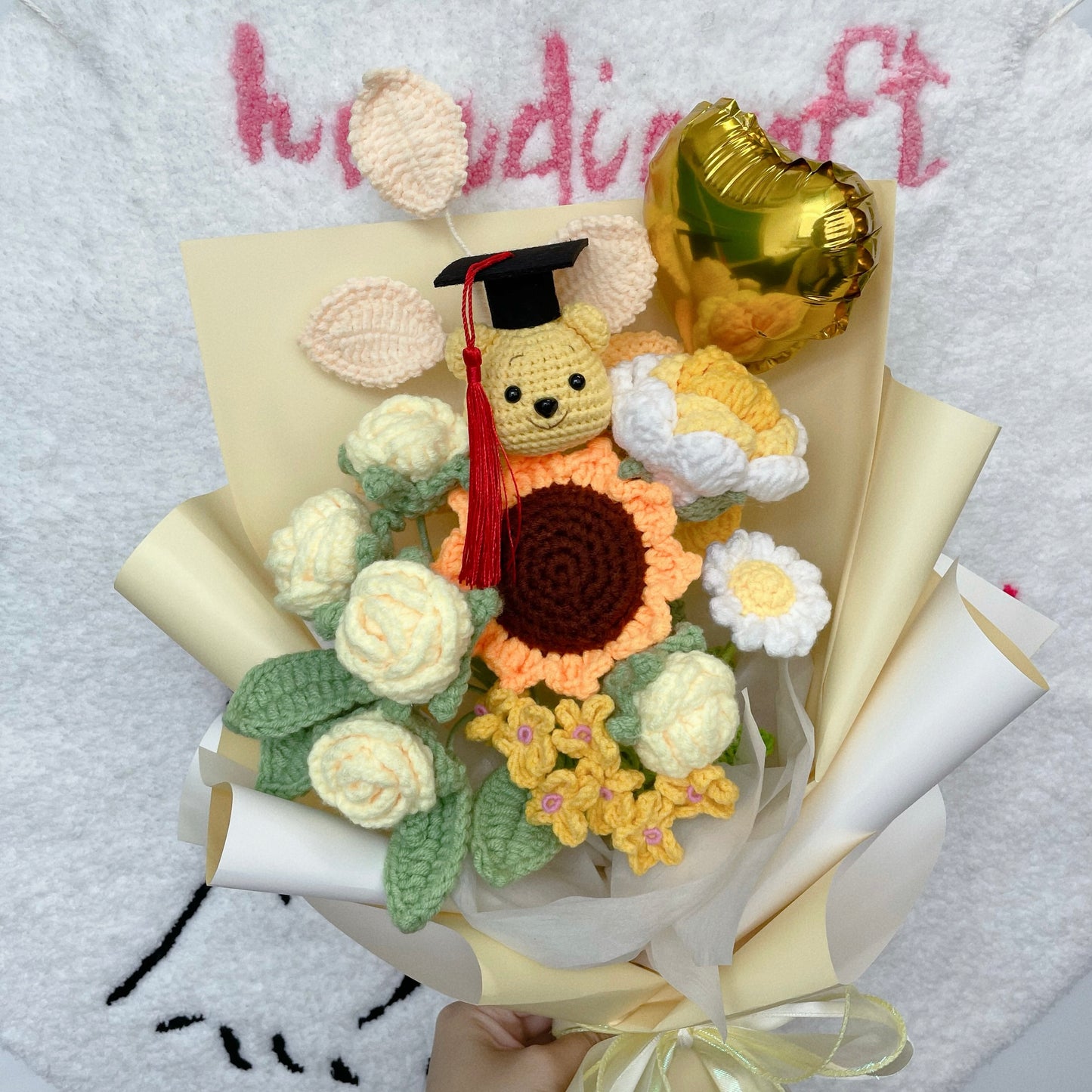 singapore handmade crochet graduation winnie the pooh flower bouquet 3