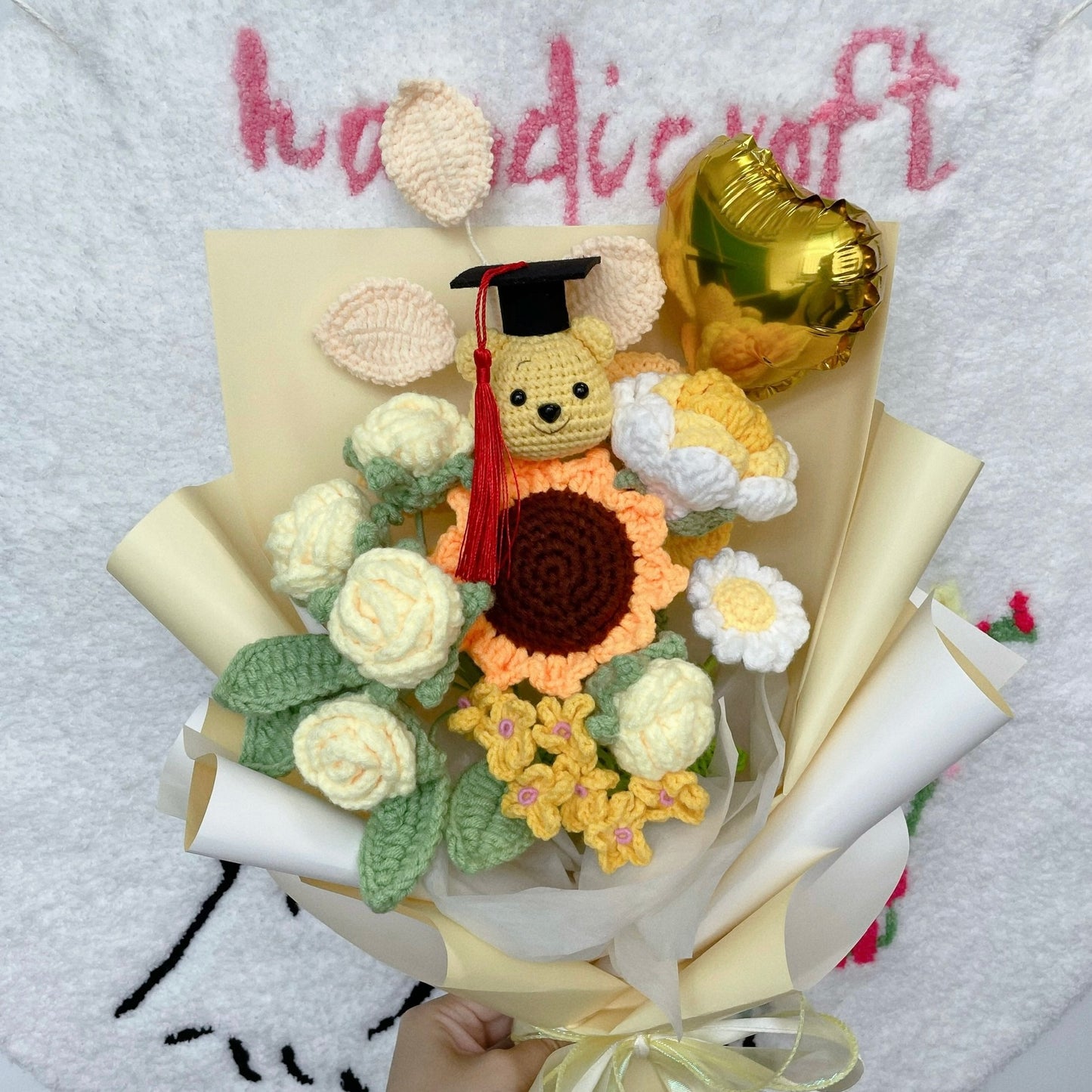 singapore handmade crochet graduation winnie the pooh flower bouquet 4