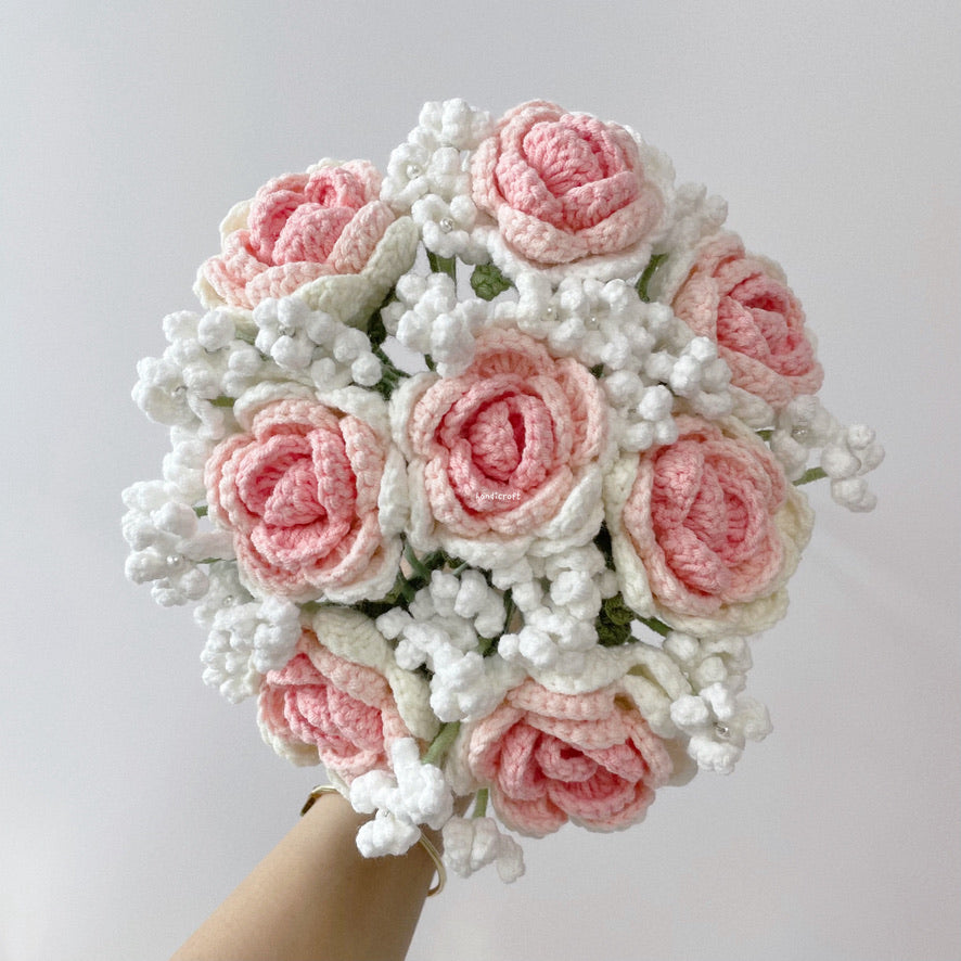 singapore handmade crochet handicroft special roses flower bouquet bloomin' love ombre pink and white