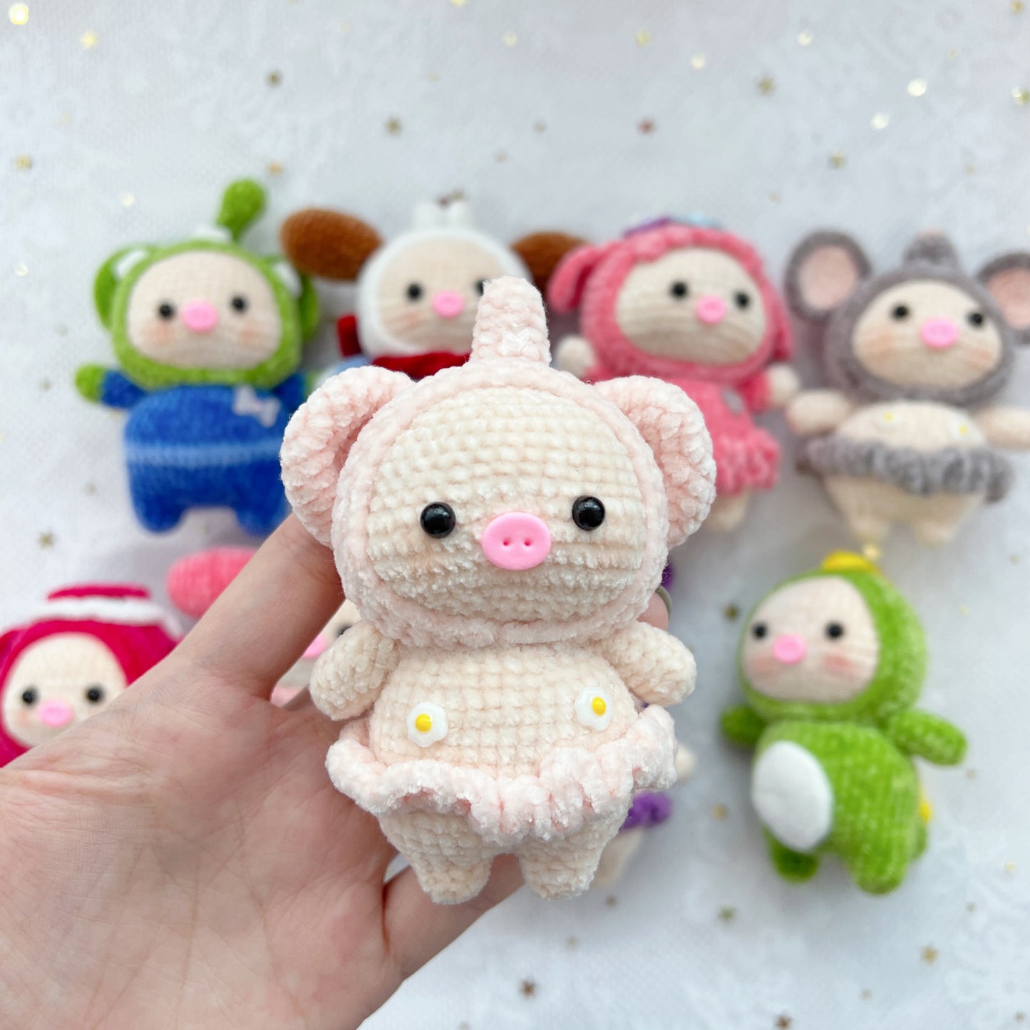 singapore handmade crochet little pig animal amigurumi keychain in character costumes