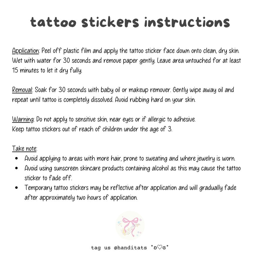 temporary tattoo sticker handitats application instructions